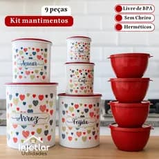 Kit mantimentos de cozinha de plástico+ 4 potes redondos porta condimentos