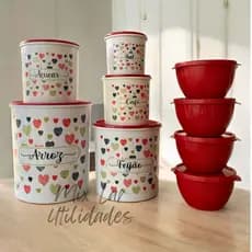 Kit de potes mantimentos cozinha com 5 peças plástico + 4 potes Boll redondos