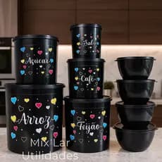 Kit de potes para mantimentos cozinha com 5 peças + 4 potes Boll redondos plástico