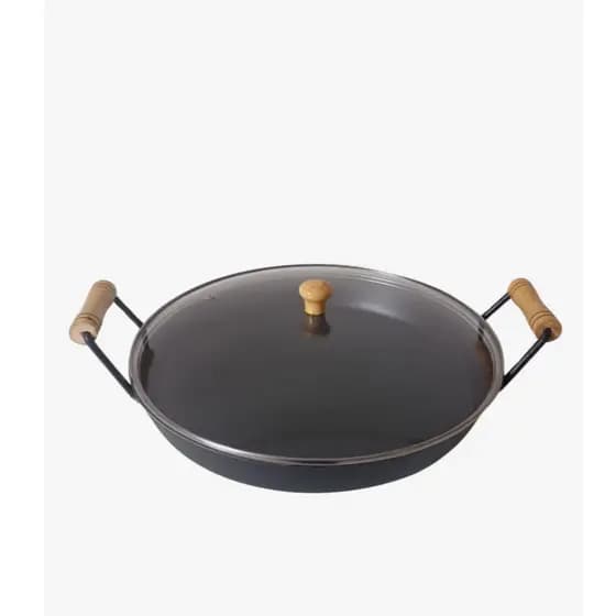 Disco de Arado Tacho 33 cm Diâmetro Bifeira Chapa Aço com Alças e Tampa de Vidro Médio
