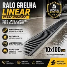 Ralo Grelha Linear 10x100 Ferro Fundido Resistente Escoar Drenagem Garagem Sem caixilho