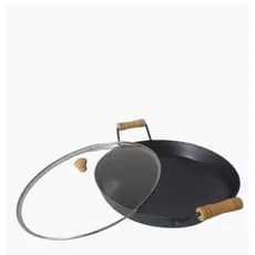 Disco de Arado Tacho 42 cm Diamentro Bifeira Chapa Aço com Alças e Tampa de Vidro Grande