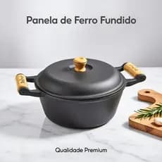 Panela Caçarola Ferro Fundido 2 Alças Madeira Tampa ferro 1 LT 16 CM