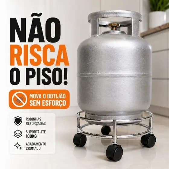 Suporte Para Botijão de Gás Com Rodinhas Reforçado Não Risca Piso 30cm