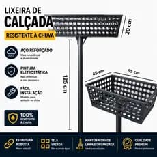 Lixeira de Calçada Aço Reforçado 45x55 Cesto de Lixo para Rua Externa Resistente Chuva Poste Embutir