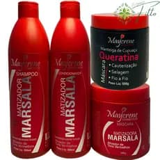 Kit Matizador Marsala Maycrene ( Shamp + Cond + Másc ) + Mascara Queratina Maycrene 500g
