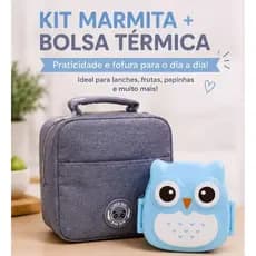 Lancheira Infantil Coruja + Bolsa Térmica | Lancheira Escolar para Crianças e Bebês | Porta Lanche Livre de BPA