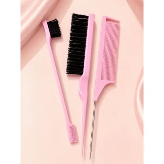 Pentes Profissionais para Cabelo , Pente Fino e Escova de Acabamento  Ideal para Baby Hair, Tranças e Finalização Kit 3