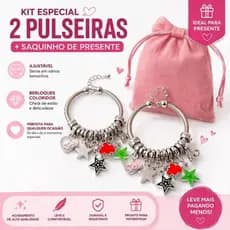 Pulseiras Feminina Kit 2  Berloques com Strass, Coração e Trevo Bijuterias