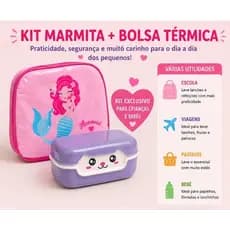 Lancheira Infantil + Bolsa Térmica Sereia Rosa | Lancheira para Escola, Passeios e Bebês | Compacta e Resistente