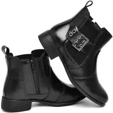 Bota Coturno Feminina Cano Curto Médio Salto Baixo Fivela Botina Elegante Rodeio Zíper Preto Marrom