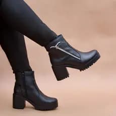 Coturno Tratorado Feminino Bota Meia Pata com Salto Ziper Lateral Blogueira Confortavel Tendencia Moderno