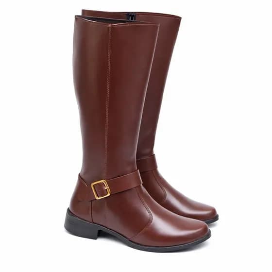 Bota Montaria Cano Alto Marrom Preto Metal Elegante com Fivela