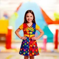Fantasia Infantil de Poliéster Vestido Palhacinho Feminino