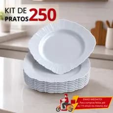 Kit 250 Pratos  Plásticos Quadrado Fundo Refeição Festa Churrasco Porções Reutilizável Resistente