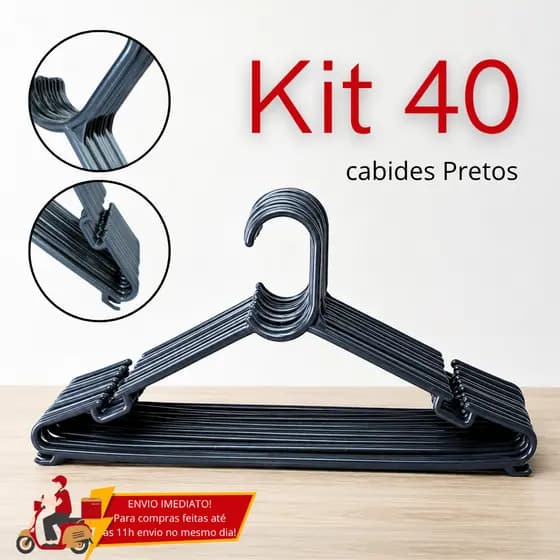 Kit 40 Cabides Adulto Preto Reforçado Direto do Fabricante