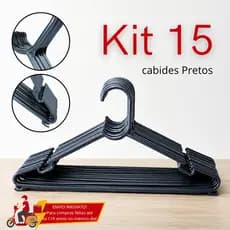 Kit 15 Cabides Preto Adulto Antideslizante Reforçado