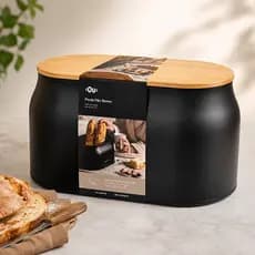 Porta Pães Com Tampa De Bambu Guarda Mantimentos Preto