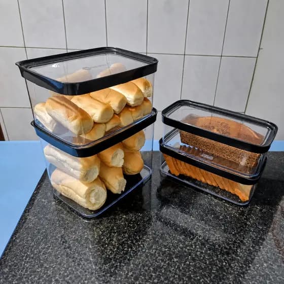 Kit 4 Potes Herméticos Helsim Porta Pães Torradas e Pão de Forma Organizador de Cozinha