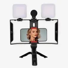 Kit Estabilizador Para Celular + 2 Luz LED + Microfone Tripé Gravação Vídeo