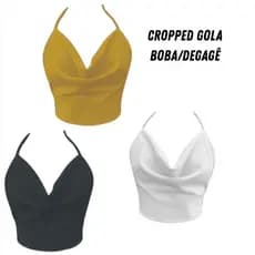 Cropped Gola Boba Feminino Amarração Costas Abertas Frente Drapeada