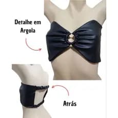 Top Cropped Feminino Couro Sintético Tomara Que Caia Com Argola Forrado