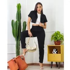 Conjunto Feminino Cropped e Calça Alfaiataria Elegante Slim