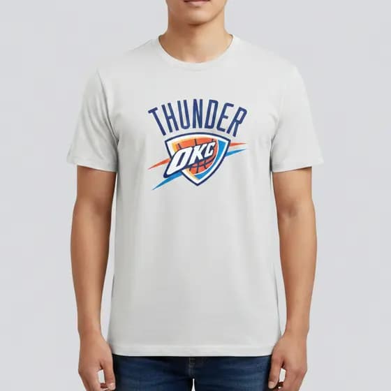 Camiseta Estampada Time de Basquete Thunder OKC Esporte Casual Camisa 100% Algodão Malha Penteda 30.1 Respiravél secagem