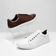Kit 2 Pares Tênis Masculino Casual Branco Marrom Confortável Sapatenis Oxford Social Couro Trabalho