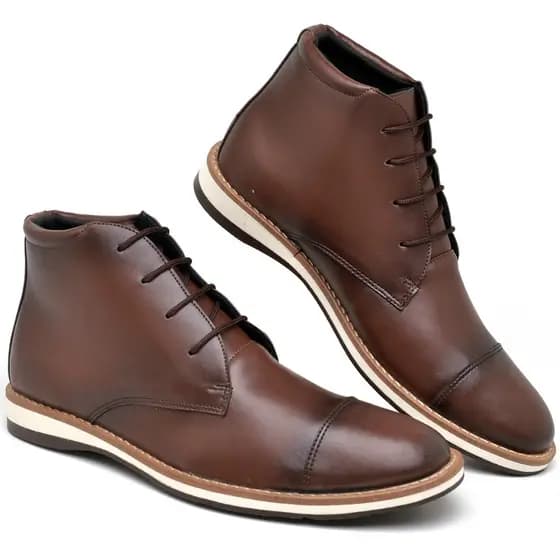 Bota Casual Masculina Chukka Confortável Cano Médio Coturno Trabalho Chelsea Couro Presente Dia Pais