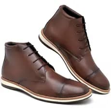Bota Casual Masculina Chukka Confortável Cano Médio Coturno Trabalho Chelsea Couro Presente Dia Pais