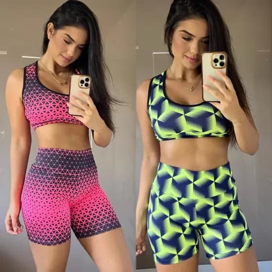 2 Conjuntos Femininos Academia Top E Short Cintura Alta