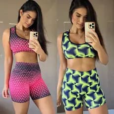 2 Conjuntos Femininos Academia Top E Short Cintura Alta