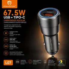 Carregador Veicular H’Maston Turbo 67.5W USB + Tipo-C