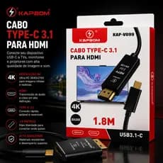 Cabo USB-C 3.1 para HDMI 4K 1,8M Kapbom KAP-V099