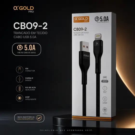 CABO IPHONE iOS 5.0A GOLD PRO TRANCADO EM TECIDO USB