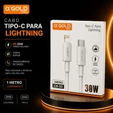 Cabo Tipo-C para Lightning 30W A’Gold Pro PD CB-50 Carga Rápida 1 Metro