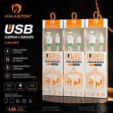 Cabo USB H’Maston 4.8A Tipo-C, Micro USB e iOS 2 Metros
