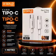 Cabo USB-C para USB-C 60W A’Gold Pro PD CB-51 Carga Rápida 1 Metro