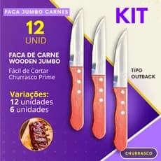 Kit Facas Para Carne Jumbo Cabo em Madeira Wooden Outback Churrasco Restaurante Churrascaria
