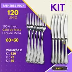 Kit 120- 72- 30 Pçs Talher Garfo e Faca Inox Mesa Jantar Refeições Almoço Bar Restaurante Buffet