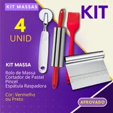 Kit Massas Opções 4, 3, 2 Rolo, Espatula Raspadora Pincel de Silicone Cortador de Pastel