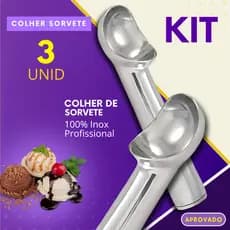 Colher de Sorvete 1,2 ou 3 Peças Gelato Pegador de Sorvete e Açaí Profissional Concha Sorveteria