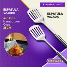 Espatula Vazada Aço Inox para Grelhados Fritura Cozinha Restaurante