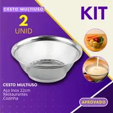 Cesta Multiuso Kit 2 ou 1 Peça Inox Escorrer Arroz Massa Lavar Frutas Legumes Cozinha Restaurante