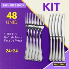 Talher Kit 48, 30 ou 20 Garfo e Faca Inox para Mesa Jantar Refeições Almoço Bar Restaurante Buffet
