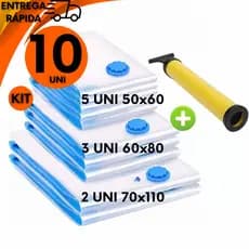Combo 10 Saco a Vacuo Organização de Roupas Mala Viagem Guarda Roupa + Bomba Manual Oferta Premium