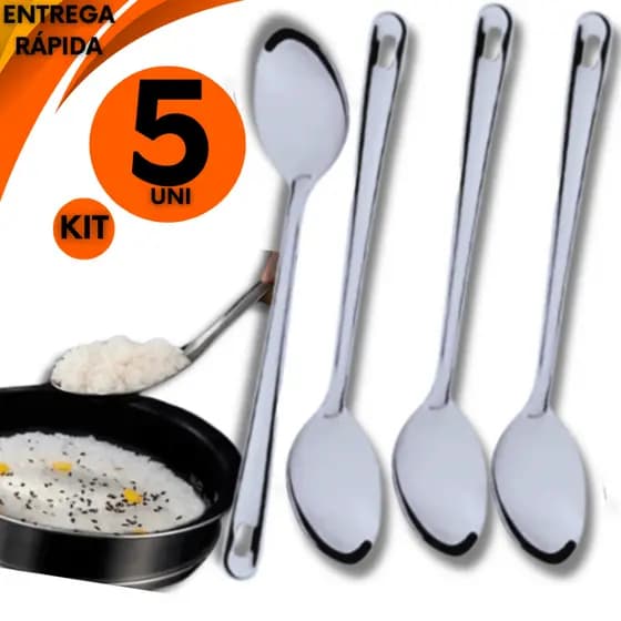 Kit 05 Colher Colheres De Arroz Grande Original Aço Inoxidável Utensilio De Cozinha Multiuso Universal Premium