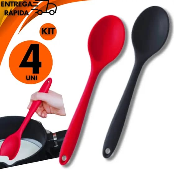 Kit 04 Colher  de Silicone  Arroz 27cm Grande Linha Resistente Premium Para Cozinha