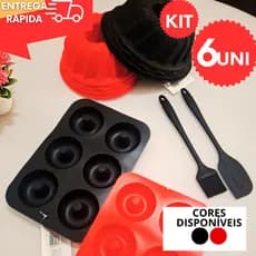 Kit Cozinha Gourmet 6  Unidades Formas Donuts Silicone + Bolo + Espátula + Pincel